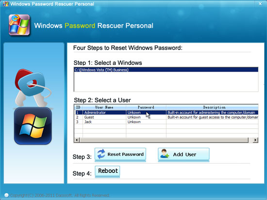 reset administrator password windows vista